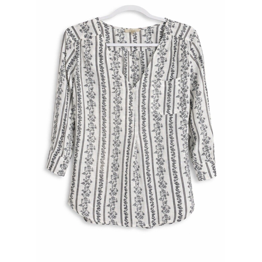 Como Blu Floral Stripe Blouse Women’s M Lightweight Boho Cottagecore Top